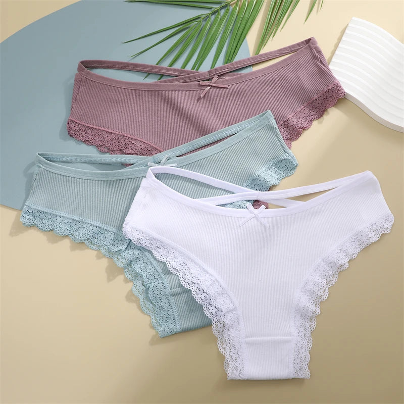 Cotton Panties Women - Sexy Lace Brazilian Briefs Low Waist Breathable Underwear - ZOOMNSTORE