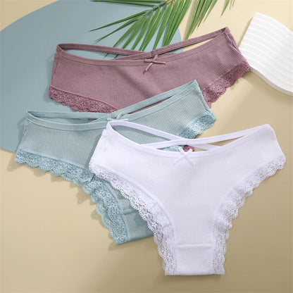 Cotton Panties Women - Sexy Lace Brazilian Briefs Low Waist Breathable Underwear - ZOOMNSTORE