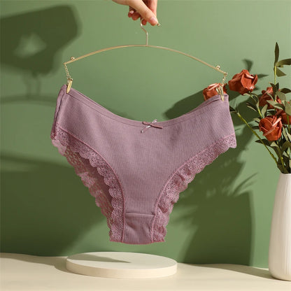 Cotton Panties Women - Sexy Lace Brazilian Briefs Low Waist Breathable Underwear - ZOOMNSTORE