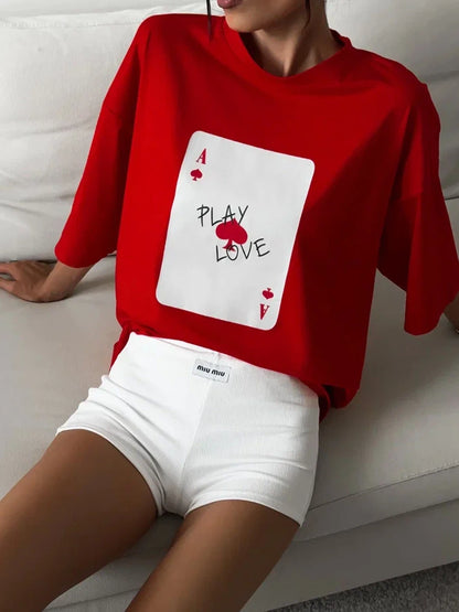 Bornladies Womens Cotton Poker Card T-Shirt - Casual O-Neck Short Sleeve Top - ZOOMNSTORE