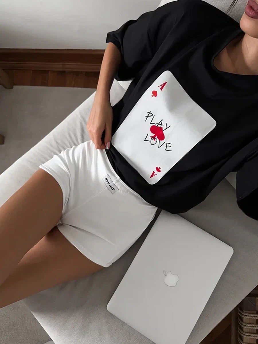 Bornladies Womens Cotton Poker Card T-Shirt - Casual O-Neck Short Sleeve Top - ZOOMNSTORE