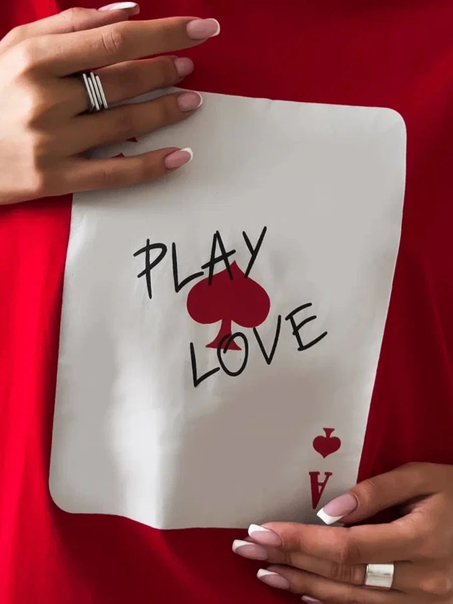 Bornladies Womens Cotton Poker Card T-Shirt - Casual O-Neck Short Sleeve Top - ZOOMNSTORE