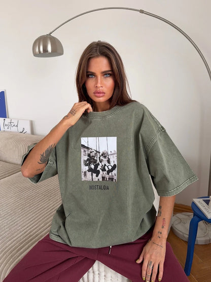 Retro Printed Cotton T-Shirt - Vintage Hip Hop Loose Tee - ZOOMNSTORE