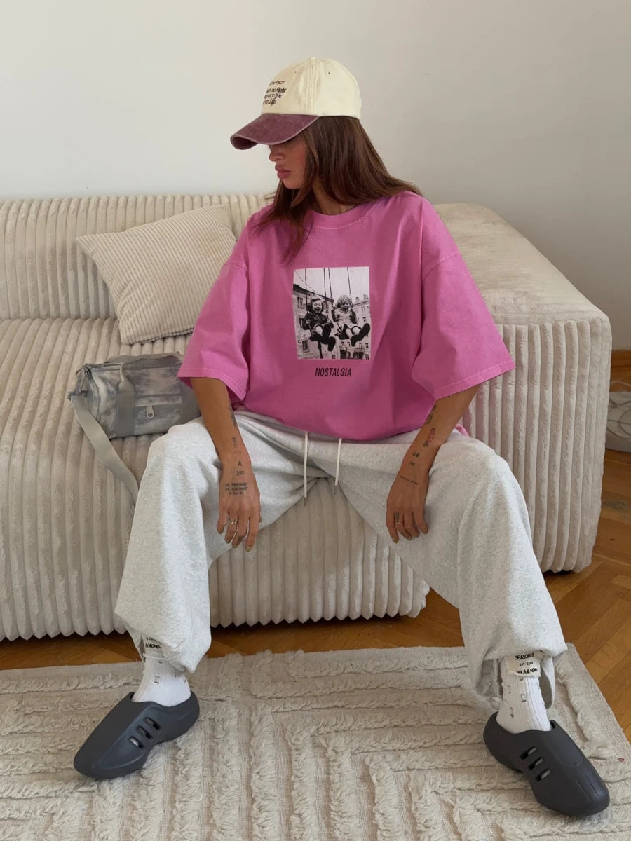 Retro Printed Cotton T-Shirt - Vintage Hip Hop Loose Tee - ZOOMNSTORE