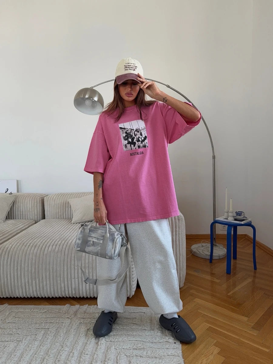 Retro Printed Cotton T-Shirt - Vintage Hip Hop Loose Tee - ZOOMNSTORE