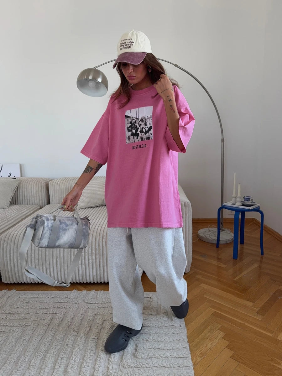 Retro Printed Cotton T-Shirt - Vintage Hip Hop Loose Tee - ZOOMNSTORE