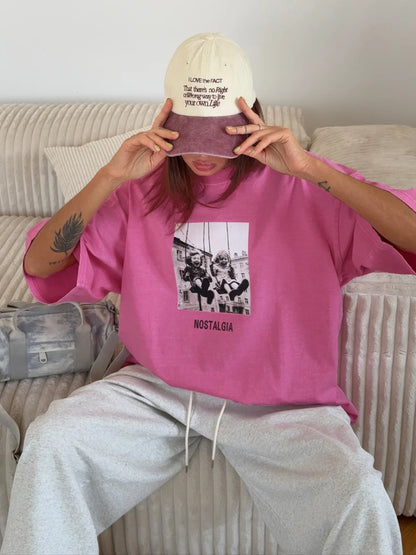 Retro Printed Cotton T-Shirt - Vintage Hip Hop Loose Tee - ZOOMNSTORE