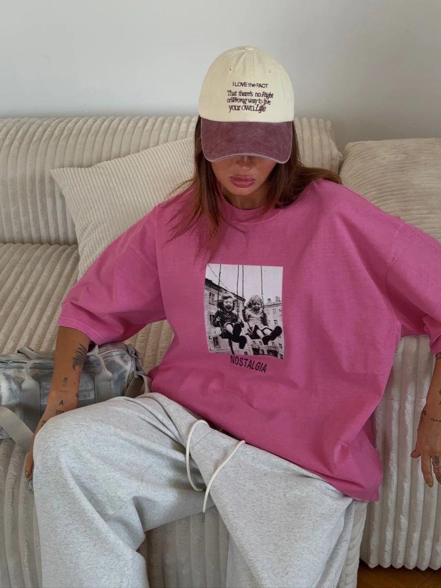 Retro Printed Cotton T-Shirt - Vintage Hip Hop Loose Tee - ZOOMNSTORE