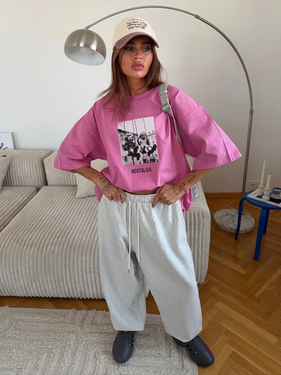 Retro Printed Cotton T-Shirt - Vintage Hip Hop Loose Tee - ZOOMNSTORE