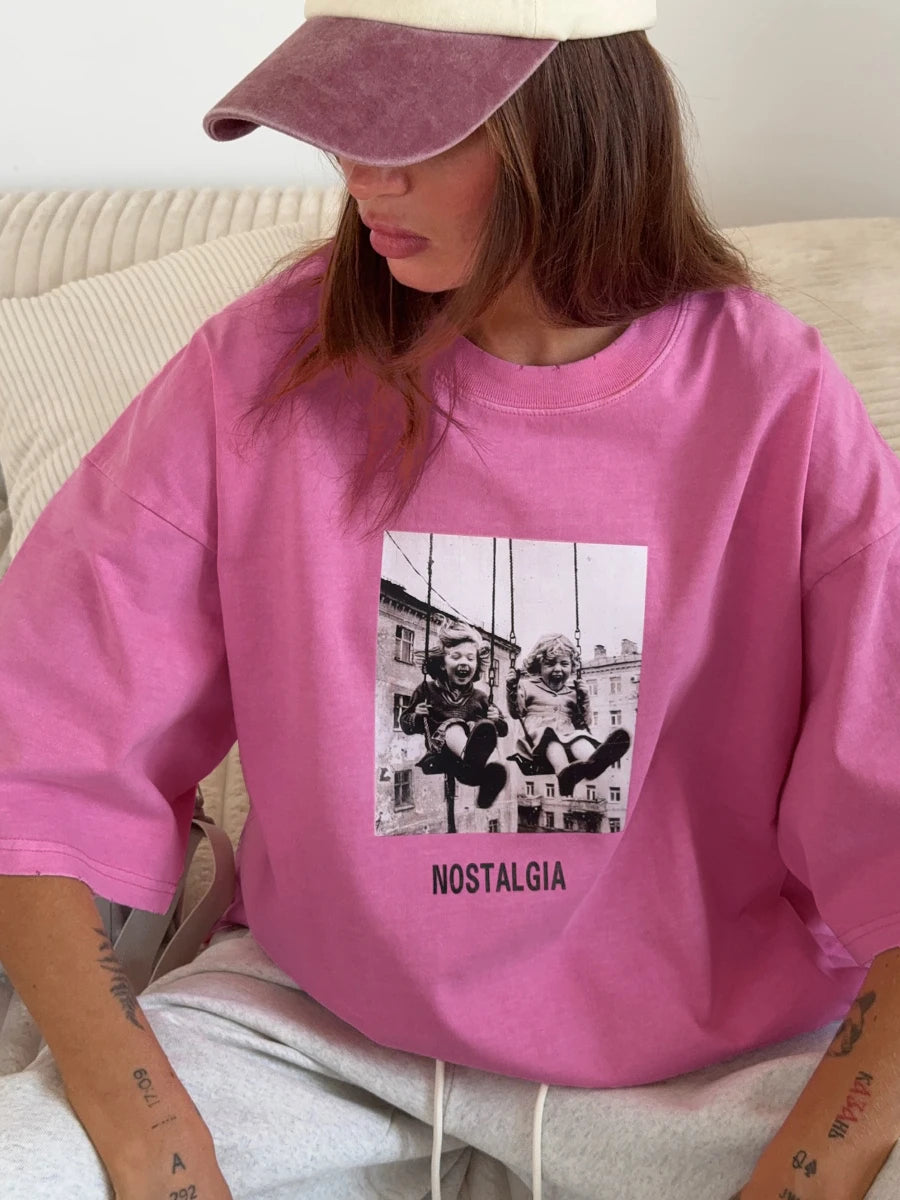 Retro Printed Cotton T-Shirt - Vintage Hip Hop Loose Tee - ZOOMNSTORE