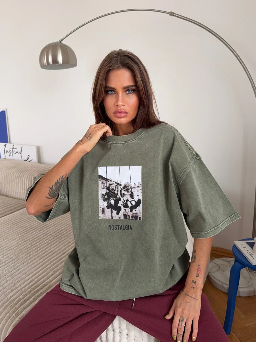 Retro Printed Cotton T-Shirt - Vintage Hip Hop Loose Tee - ZOOMNSTORE