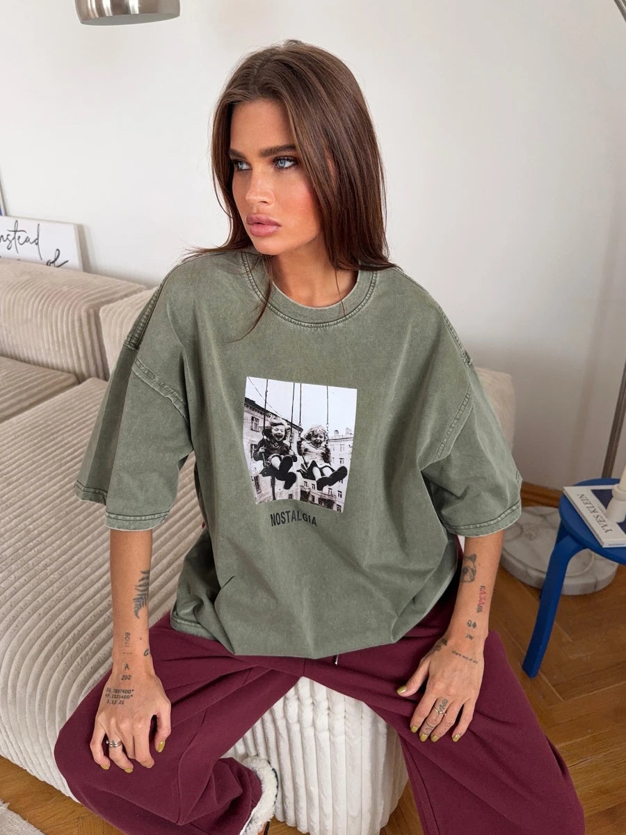 Retro Printed Cotton T-Shirt - Vintage Hip Hop Loose Tee - ZOOMNSTORE