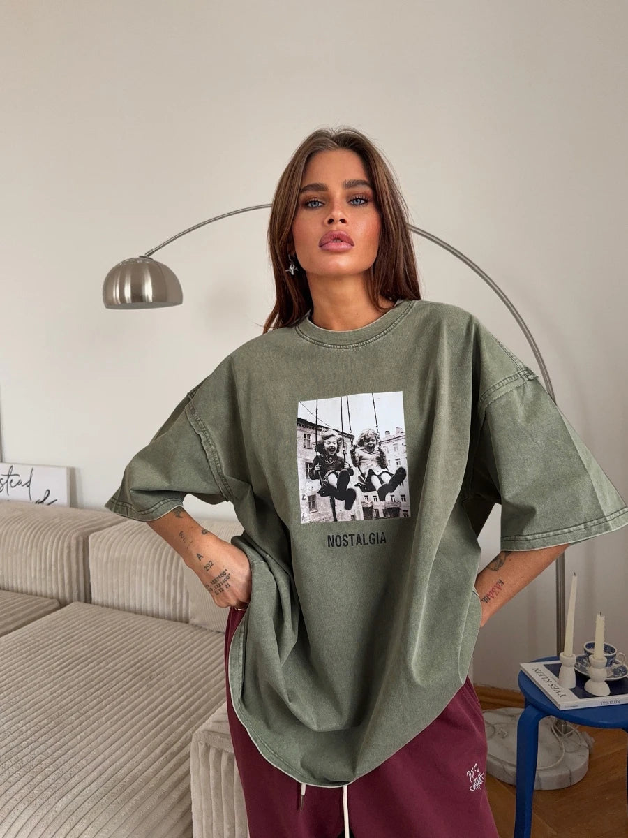 Retro Printed Cotton T-Shirt - Vintage Hip Hop Loose Tee - ZOOMNSTORE