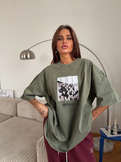 Retro Printed Cotton T-Shirt - Vintage Hip Hop Loose Tee - ZOOMNSTORE