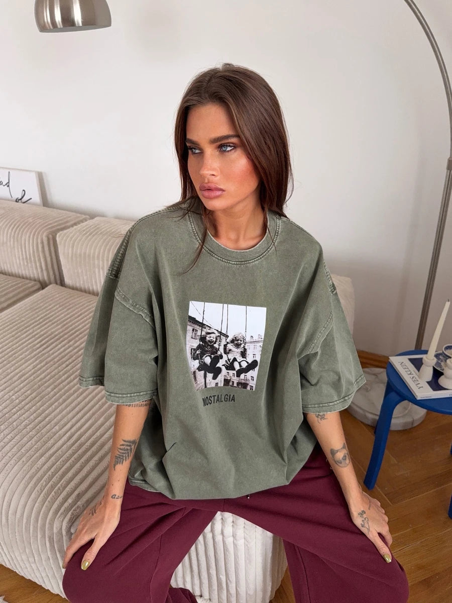 Retro Printed Cotton T-Shirt - Vintage Hip Hop Loose Tee - ZOOMNSTORE