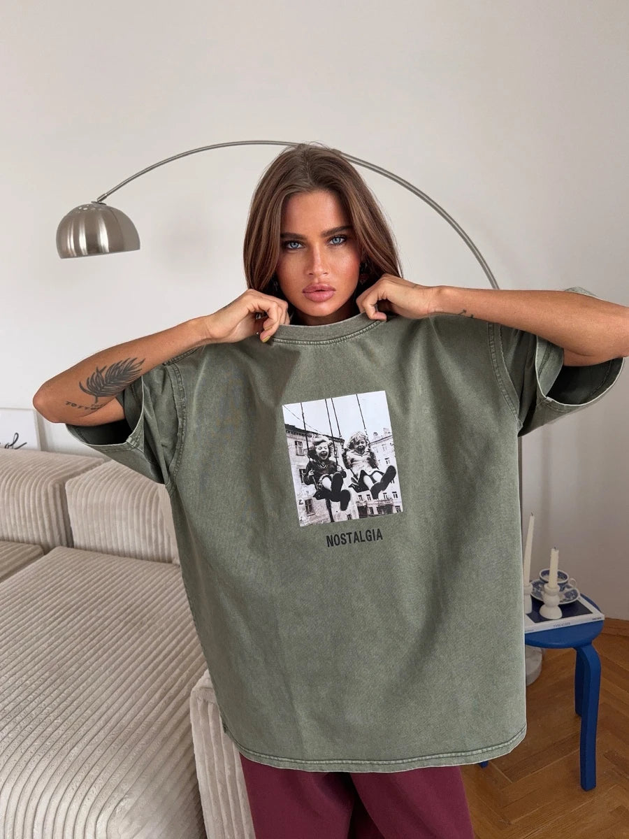 Retro Printed Cotton T-Shirt - Vintage Hip Hop Loose Tee - ZOOMNSTORE