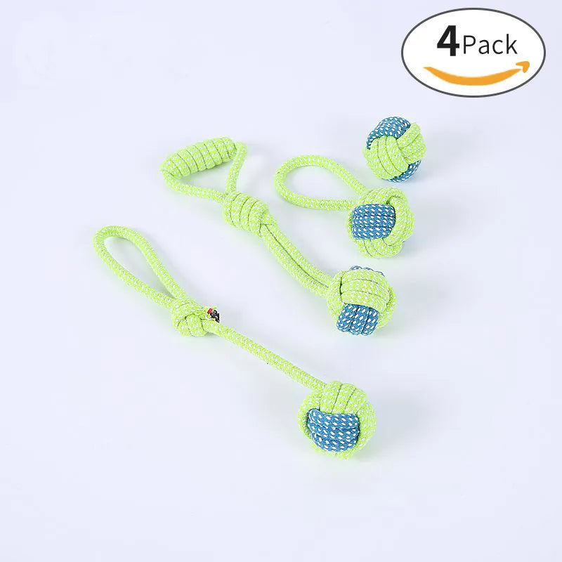 Pet Rope Toy Set - 4PCS Bite-Resistant Cotton Ball for Dogs and Cats - ZOOMNSTORE