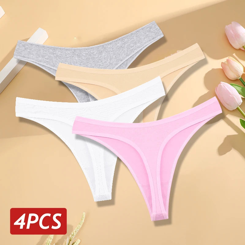 Cotton Seamless Thongs - 4PCS Low Rise Breathable Womens Underwear - ZOOMNSTORE