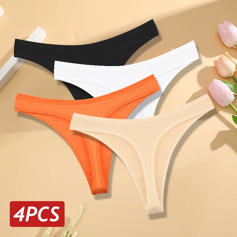 Cotton Seamless Thongs - 4PCS Low Rise Breathable Womens Underwear - ZOOMNSTORE