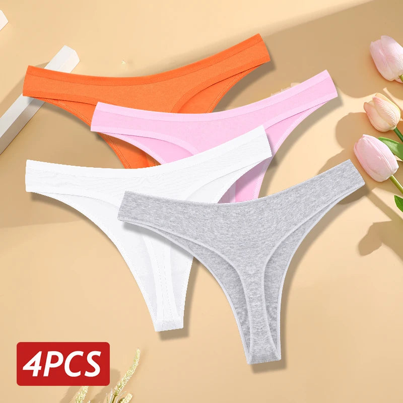Cotton Seamless Thongs - 4PCS Low Rise Breathable Womens Underwear - ZOOMNSTORE