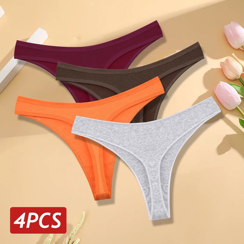 Cotton Seamless Thongs - 4PCS Low Rise Breathable Womens Underwear - ZOOMNSTORE
