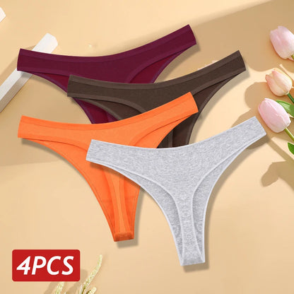 Cotton Seamless Thongs - 4PCS Low Rise Breathable Womens Underwear - ZOOMNSTORE