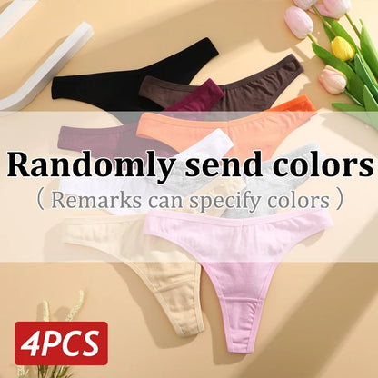 Cotton Seamless Thongs - 4PCS Low Rise Breathable Womens Underwear - ZOOMNSTORE