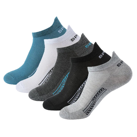 Mens Cotton Ankle Socks - 5 Pairs Breathable Low-Cut Sports Socks - ZOOMNSTORE