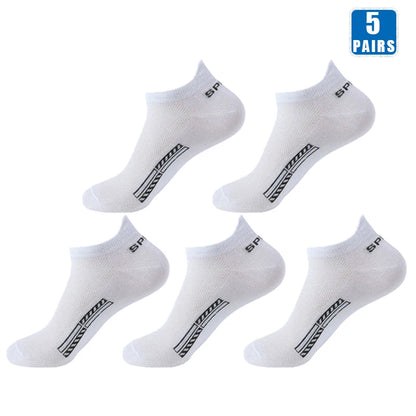 Mens Cotton Ankle Socks - 5 Pairs Breathable Low-Cut Sports Socks - ZOOMNSTORE