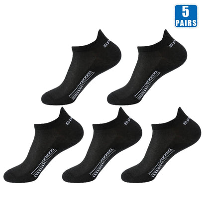 Mens Cotton Ankle Socks - 5 Pairs Breathable Low-Cut Sports Socks - ZOOMNSTORE
