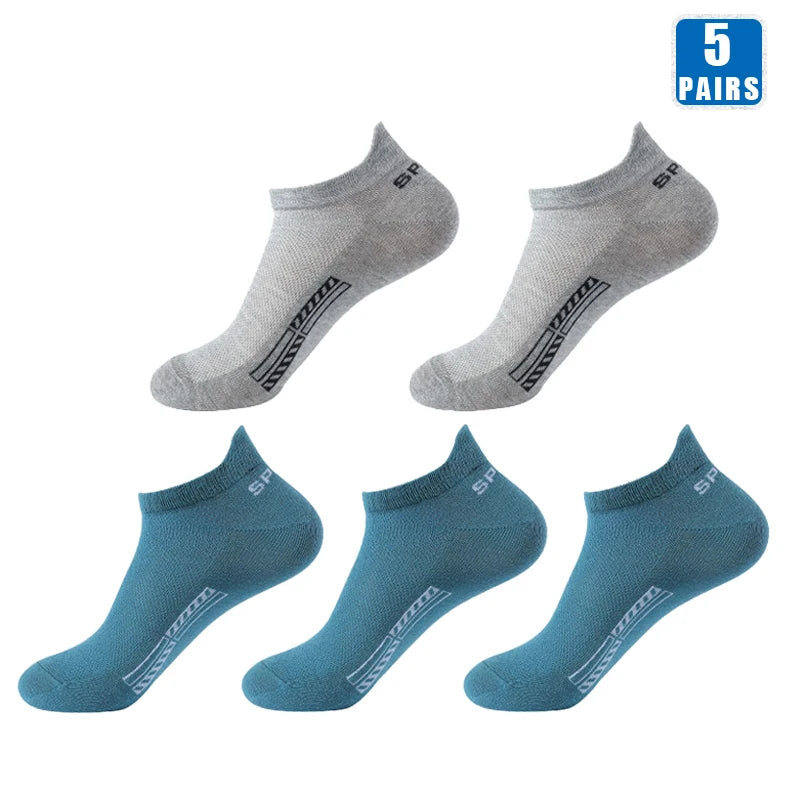 Mens Cotton Ankle Socks - 5 Pairs Breathable Low-Cut Sports Socks - ZOOMNSTORE