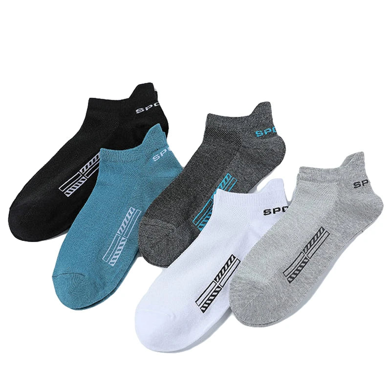 Mens Cotton Ankle Socks - 5 Pairs Breathable Low-Cut Casual Sports Socks - ZOOMNSTORE