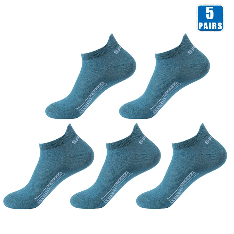 Mens Cotton Ankle Socks - 5 Pairs Breathable Low-Cut Casual Sports Socks - ZOOMNSTORE
