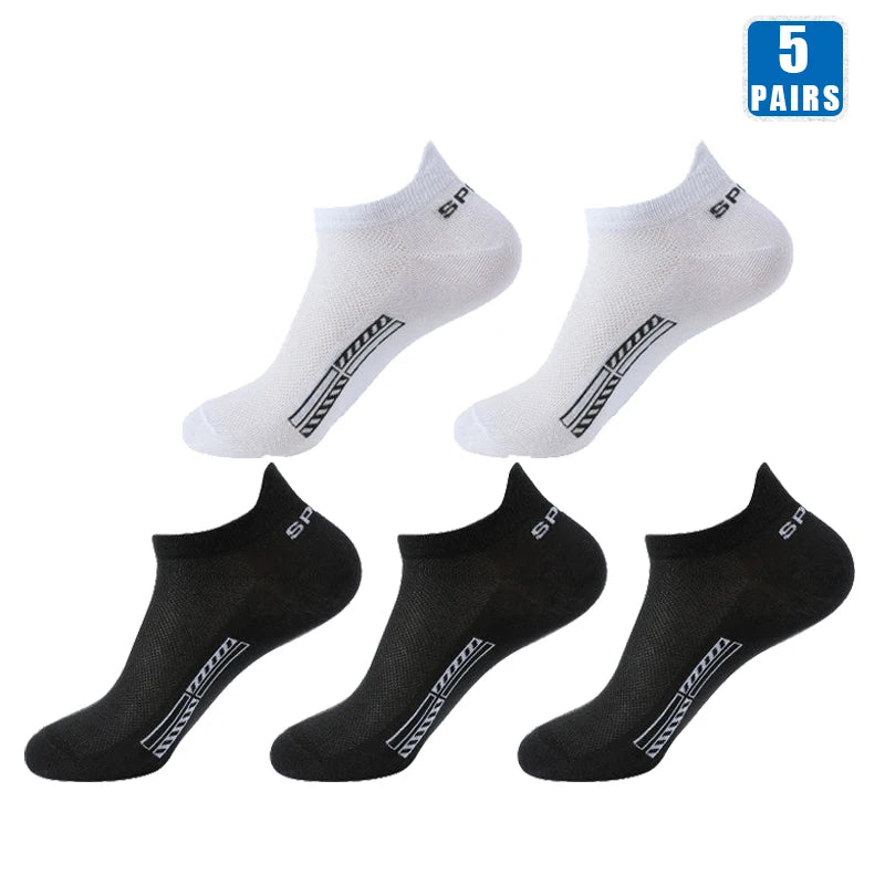 Mens Cotton Ankle Socks - 5 Pairs Breathable Low-Cut Casual Sports Socks - ZOOMNSTORE