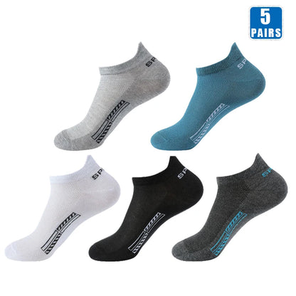 Mens Cotton Ankle Socks - 5 Pairs Breathable Low-Cut Casual Sports Socks - ZOOMNSTORE