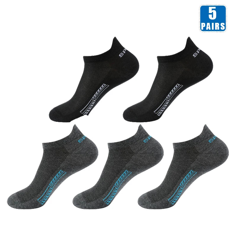 Mens Cotton Ankle Socks - 5 Pairs Breathable Low-Cut Casual Sports Socks - ZOOMNSTORE