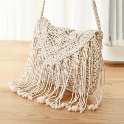 Handmade Cotton Crossbody Bag - Vintage Tassel Shoulder Messenger for Women Summer Beach Handbag 2023 - ZOOMNSTORE