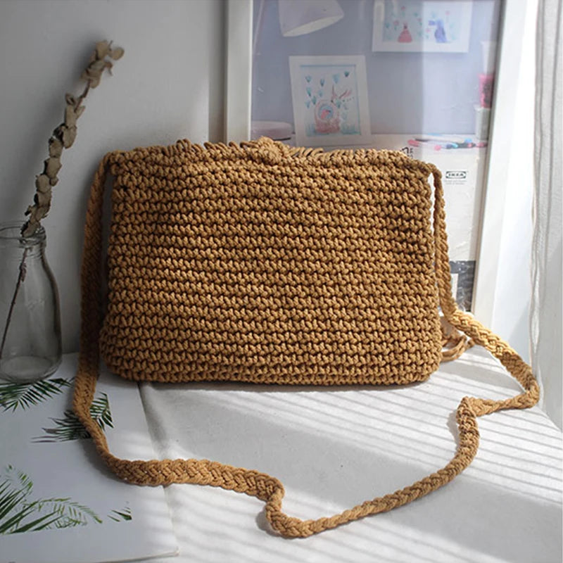 Handmade Cotton Crossbody Bag - Vintage Tassel Shoulder Messenger for Women Summer Beach Handbag 2023 - ZOOMNSTORE