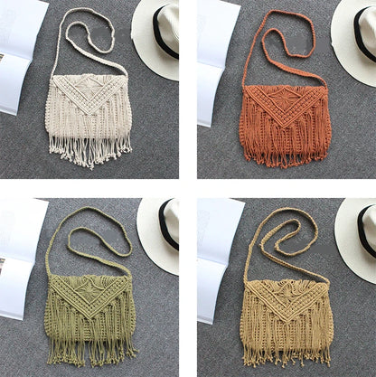 Handmade Cotton Crossbody Bag - Vintage Tassel Shoulder Messenger for Women Summer Beach Handbag 2023 - ZOOMNSTORE