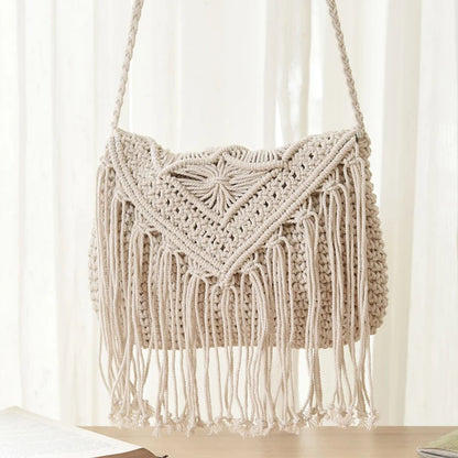Handmade Cotton Crossbody Bag - Vintage Tassel Shoulder Messenger for Women Summer Beach Handbag 2023 - ZOOMNSTORE