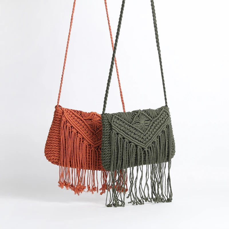 Handmade Cotton Crossbody Bag - Vintage Tassel Shoulder Messenger for Women Summer Beach Handbag 2023 - ZOOMNSTORE