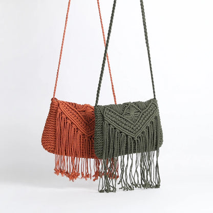 Handmade Cotton Crossbody Bag - Vintage Tassel Shoulder Messenger for Women Summer Beach Handbag 2023 - ZOOMNSTORE