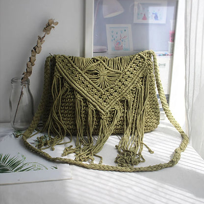 Handmade Cotton Crossbody Bag - Vintage Tassel Shoulder Messenger for Women Summer Beach Handbag 2023 - ZOOMNSTORE
