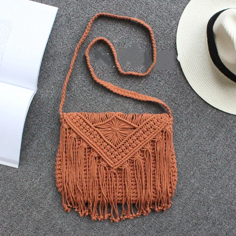Handmade Cotton Crossbody Bag - Vintage Tassel Shoulder Messenger for Women Summer Beach Handbag 2023 - ZOOMNSTORE