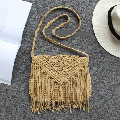 Handmade Cotton Crossbody Bag - Vintage Tassel Shoulder Messenger for Women Summer Beach Handbag 2023 - ZOOMNSTORE