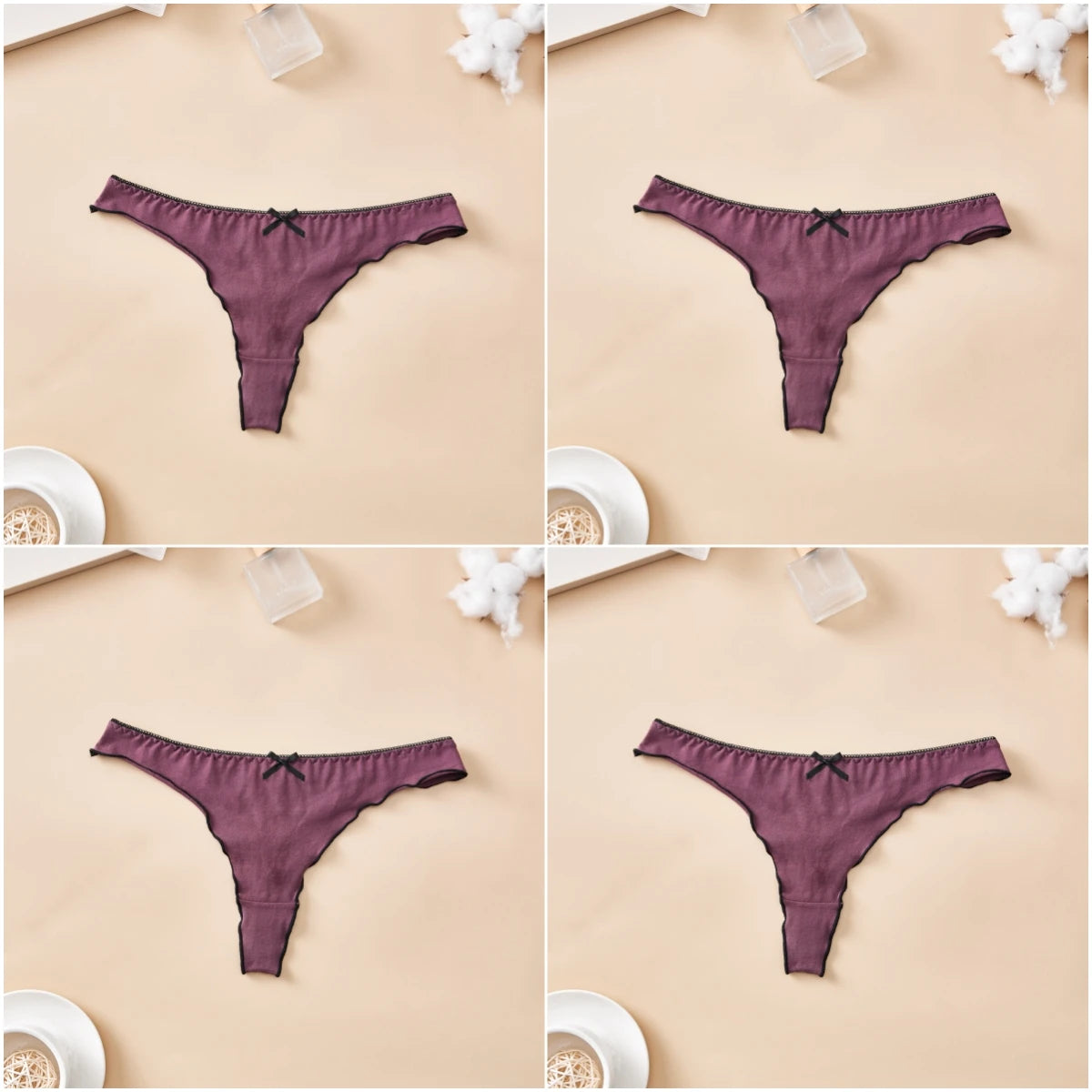 Cotton Thong Underwear - 4pcs Womens Comfortable Breathable Low-Waist T-Back with Bow - ZOOMNSTORE