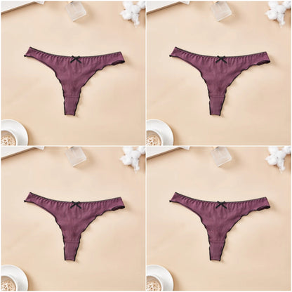Cotton Thong Underwear - 4pcs Womens Comfortable Breathable Low-Waist T-Back with Bow - ZOOMNSTORE