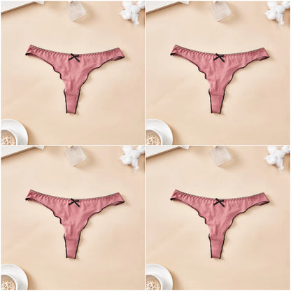 Cotton Thong Underwear - 4pcs Womens Comfortable Breathable Low-Waist T-Back with Bow - ZOOMNSTORE