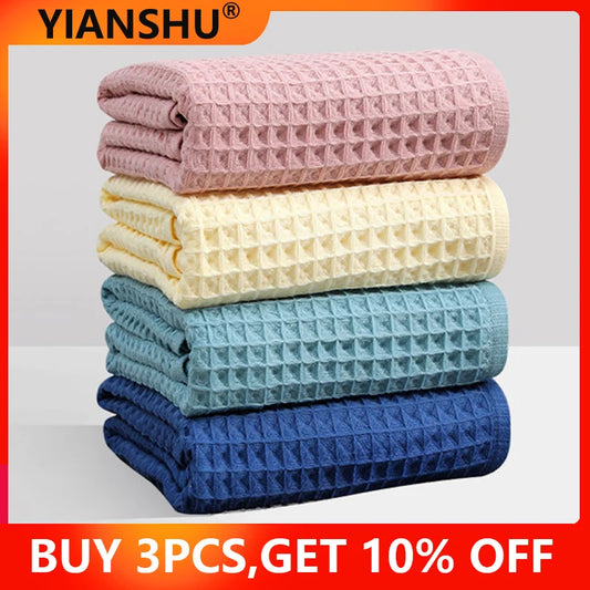 YIANSHU Waffle Towels Set Premium Cotton Bath Towel & Hand Towel Ultra Absorbent Soft Lint Free Quick Dry Lightweight Bath Sheet - ZOOMNSTORE