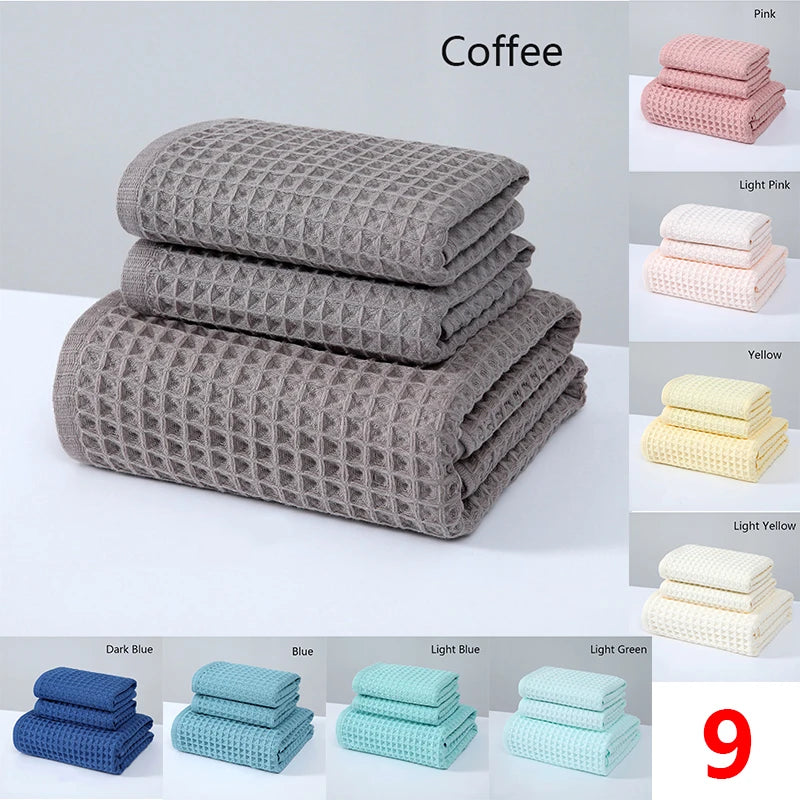 YIANSHU Waffle Towels Set Premium Cotton Bath Towel & Hand Towel Ultra Absorbent Soft Lint Free Quick Dry Lightweight Bath Sheet - ZOOMNSTORE